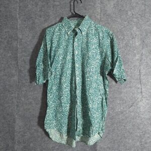 Brooks Brothers Mens L Green Pattern Cotton Short Sleeve Button Down Shirt